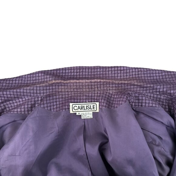 CARLISLE Vintage Blazer 100% SILK Purple Plaid 3-Button Closure Womens Sz 16 - Picture 9 of 11